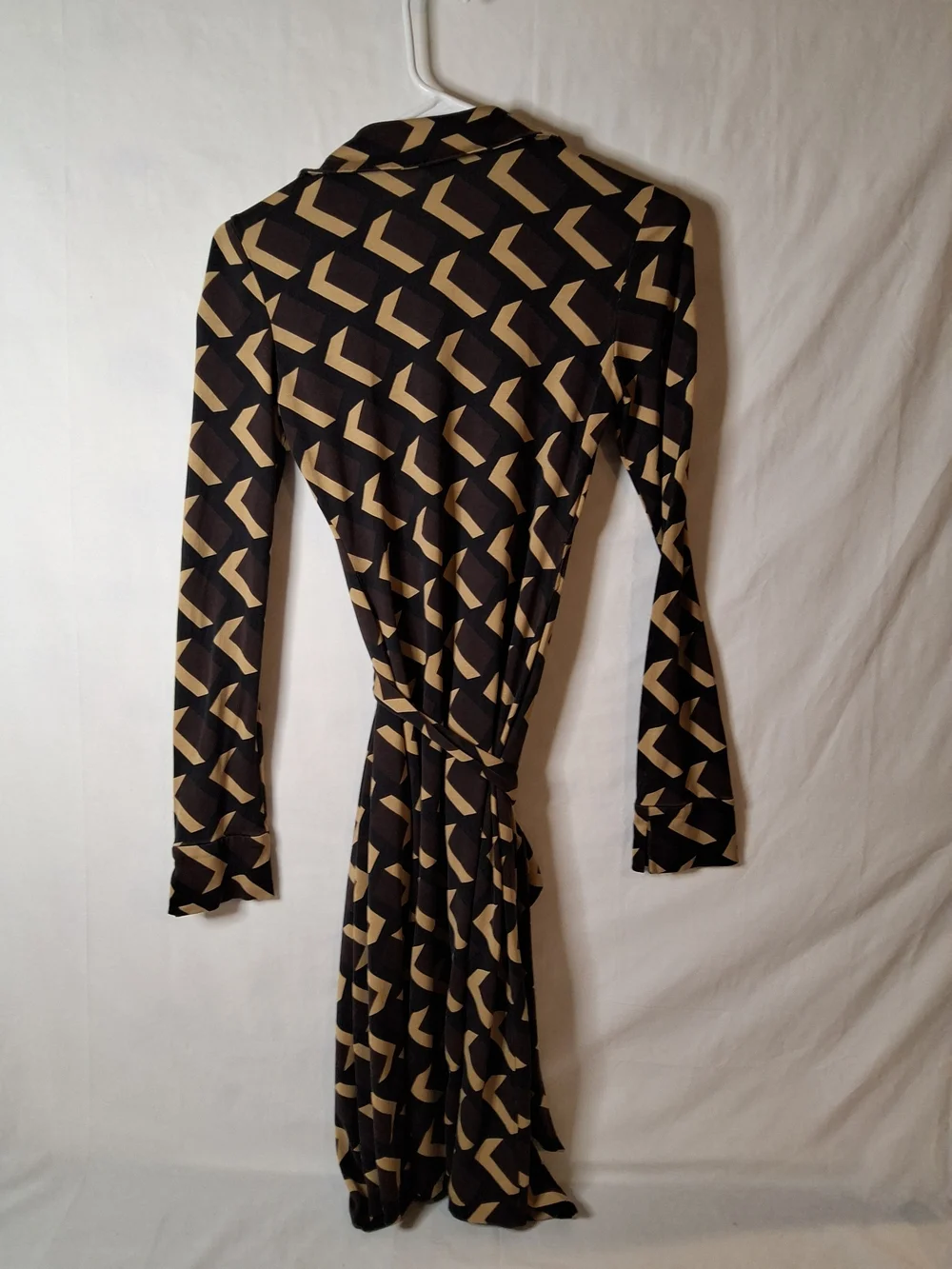 Vintage Diane Von Furstenberg Brown and Tan Geometric Silk Wrap Dress